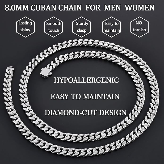 Fiusem 3.5mm Cuban Link Chains for Men, Silver Tone/Black/14K Gold Plated Stainless Steel Necklace Chain, Mens Necklace 16, 18, 20, 22, 24, 26, 28 Inch