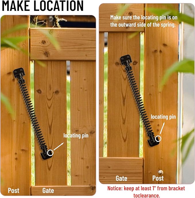 11-1/2" Gate Spring Self Closing Heavy Duty Outdoor Door Spring Automatic Fence Gate Closure Hardware Spring Loaded Gate Latch with Adjustable Tool for Wooden and Vinyl Fence, Black (2 Pack)