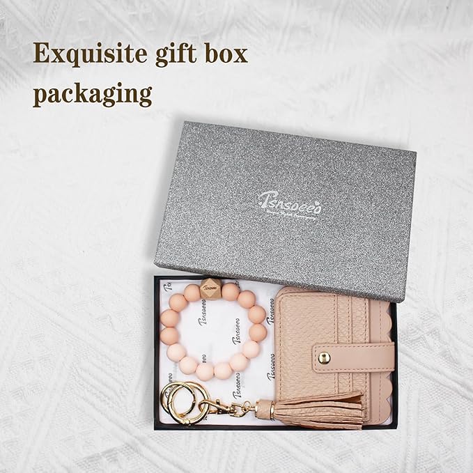 Keychain Wallet Wristlet Small Credit Card Holder Bracelet Key Chain Purse Bangle Tassel Beads Key Rings for Women