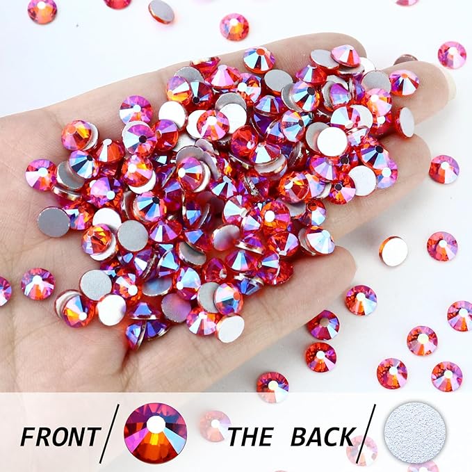 1440PCS SS4 Crystal Glass Flatback Rhinestones, Round Flat Back Crystal Gems for Nail Art and Craft Clothes, Glue Fix Diamond Stones Hyacinth/Orange Red AB (1.5-1.7mm)