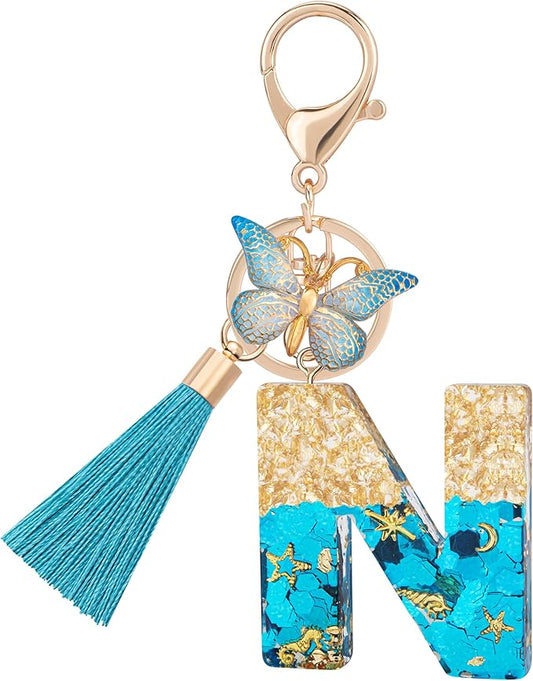 Suweibuke Cute Pink Key Chains for Women Girls, Initial Letter Keychains with Tassel, Charms for Key Purse Handbags Backpacks