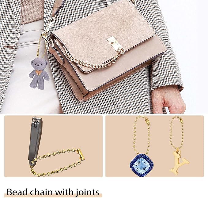 100Pcs Ball Beads, 4inch Gold Beads 2.4mm with Ball Connector Clasp Keychain Rings Metal Rings for Crafts Dog Tag Chain