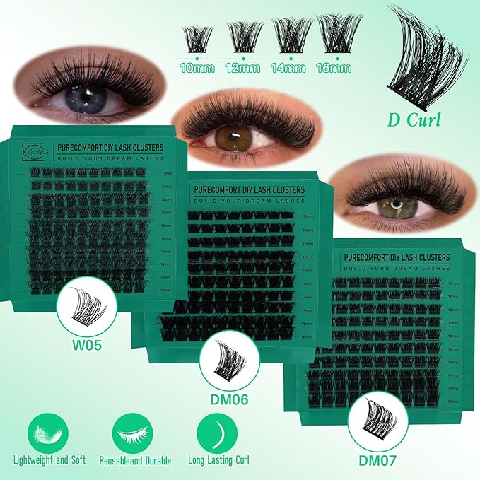 Lash Clusters Kit Wispy Eyelash Clusters Kit Lashes Clusters Kit Cluster Eyelash Extensions Lash Extension Kit+Lash Bond and Seal,Remover,Tweezers,Mascara Brush,Headband,Wristband*2(7 Boxes Kit-3)