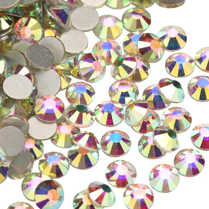 1440pcs Glue Fix Crystal Flatback Rhinestones Glass Diamantes Gems for Crafting Nail Art Crafts Decorations Clothes Shoes 3.2mm (ss12, Crystal AB)