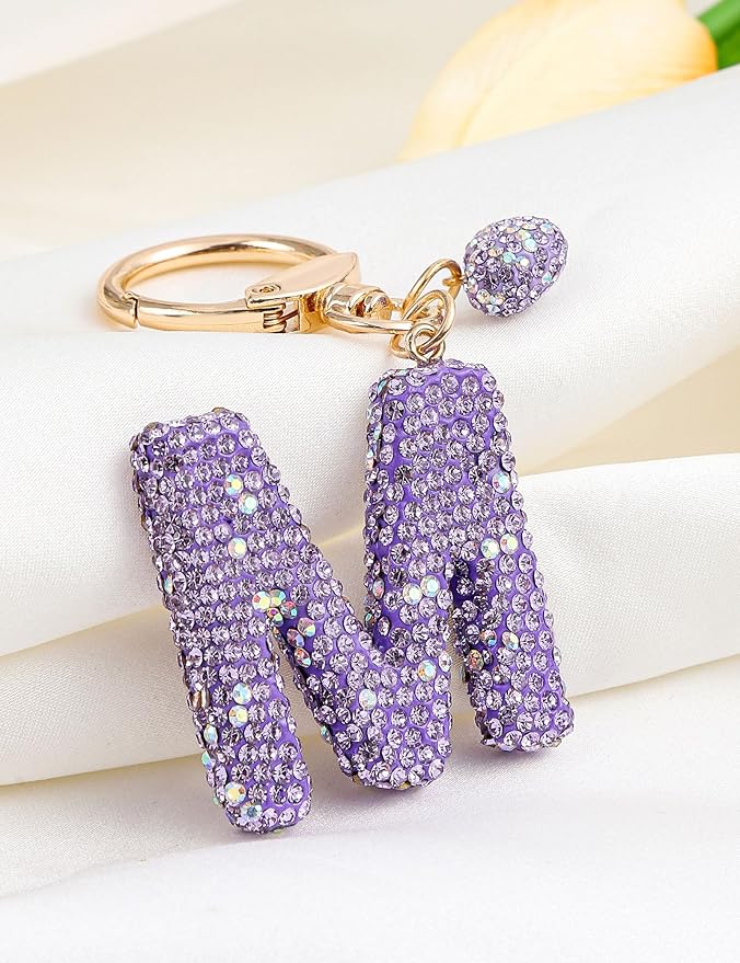 Initial Keychain for Women Girls,Bling Letter Key chain Initial with Heart,Pink Keychain Charms for Backpack Handbag