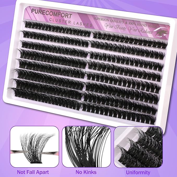 DIY Lash Extension Kit, 280 Cluster Lashes 2 Densities (80P/100P) 10-18mm Mixed Length, Knot-Free Handmade Lashes with Bond/Seal Glue, Remover & Tweezers, Beginner-Friendly for Daily & Party Looks