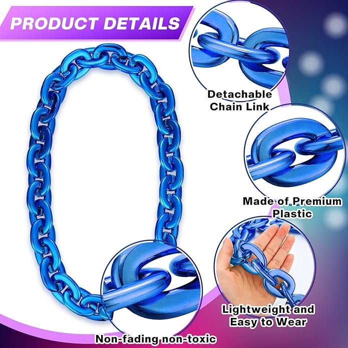 Remuuly Plastic Chain Necklace Chunky Big Fake Necklace Hip Hop Rapper Giant Turnover Chain Costume for Halloween