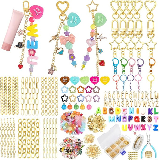 Ecoofor 451 Pcs Keychain Making Kit — Includes 25 Keychain Clips, 30 Extender Chains, 162 Charms, Beading Accessories, Jewelry Pliers — DIY Bag Charms & Jewelry Craft Kit Supplies