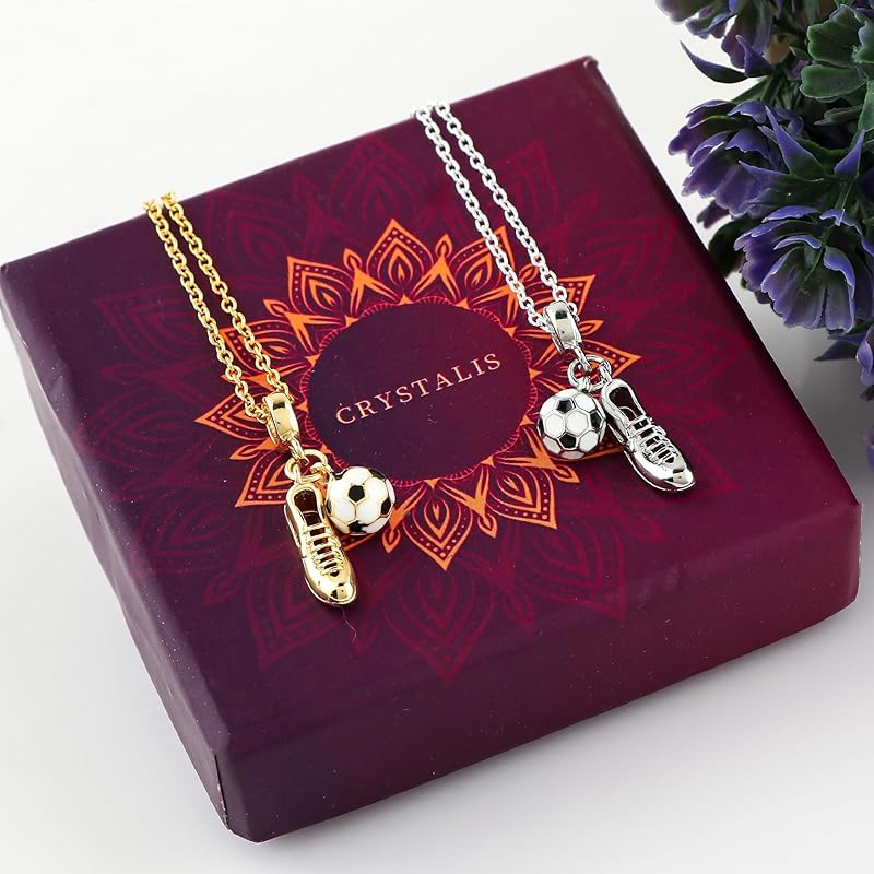JOR Soccer Ball & Shoe Charm Pendant Necklace, Sport Lover Charm, Men & Women Unisex Jewelry, Dainty Gold & Silver Plated Chain 18 inch (Pack of 2)