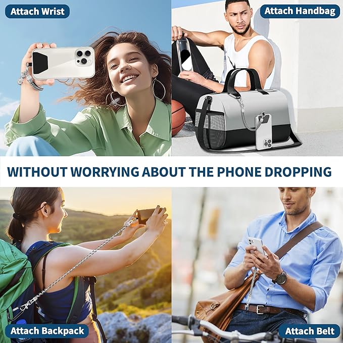 Doormoon 2* Phone Lanyard Tether with 4* Patch, iPhone Lanyard Anti Theft Phone Strap for Outdoor Hiking Climbing, Silver