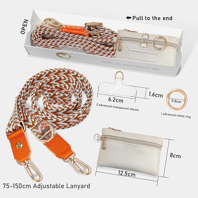 UKON Phone Lanyard Crossbody Phone Strap Widen Neck Strap Adjustable Shoulder Strap with Premium Hardware Hook Bag Strap (Orange)