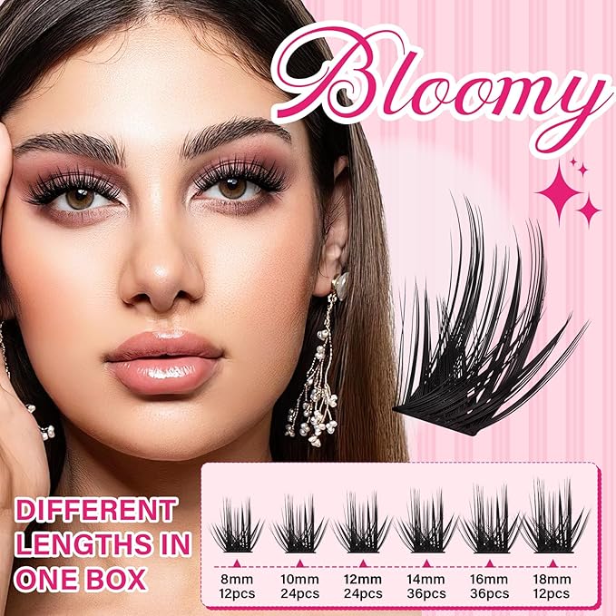 PRO LASHBEAUTY Lash Clusters, Eyelash Clusters 8-18 Mixed Cluster Eyelash Extensions Mixed Lash Extension Reusable Soft & Comfortable (Bloomy,8-18mix)