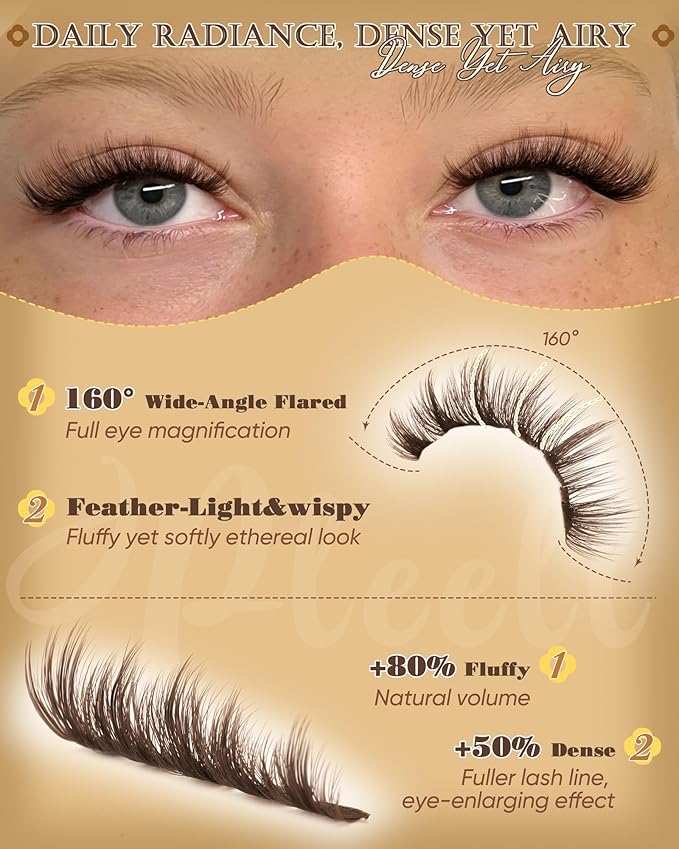 Pleell Brown Lash Clusters Fluff Manga Eyelash Clusters Natural Volume Cluster Eyelashes Extensions D-Curly 12-18MM Cluster Lashes Wispy False Lashes Clusters