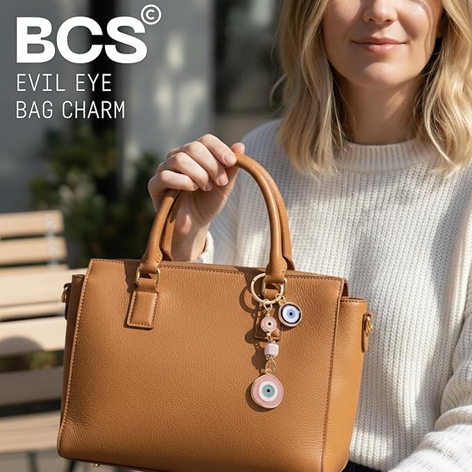 BCS Evil Eye Keychain Bag Charm - Good Luck & Protection Amulet - Car Keyring Purse Accessories for Women