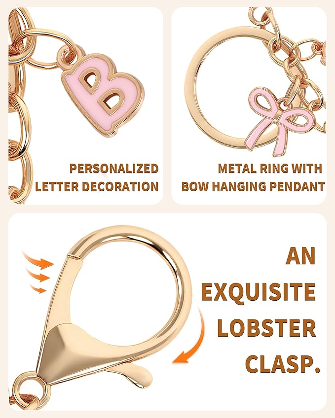 Bow Purse Charms Keychain - Pink Bow Alphabet Letter Key Chain, Bag Charms Wallet