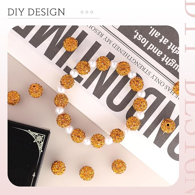 200 Pcs Golden Rhinestone Beads for Jewelry Making, Sparkle Crystal Clay Christmas for Bracelet Baseball Necklace Earring Crafting and DIY, Shiny Round Shamballa Disco Ball Beads Bulk