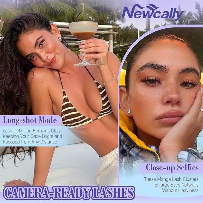 Manga Lash Clusters Wispy Spikes Eyelash Clusters Anime Fairy Cluster Eyelash Extensions Natural 8-16MM Individual Lashes CD-Curly DIY Lash Extension at Home by Newcally