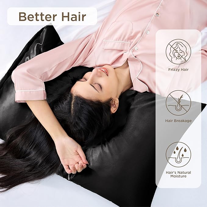 Bedsure Satin Pillowcases Standard Set of 4 - Black Silk Pillow Cases for Hair and Skin 20x26 inches, Satin Pillow Covers 4 Pack with Envelope Closure, Gifts for Women Men