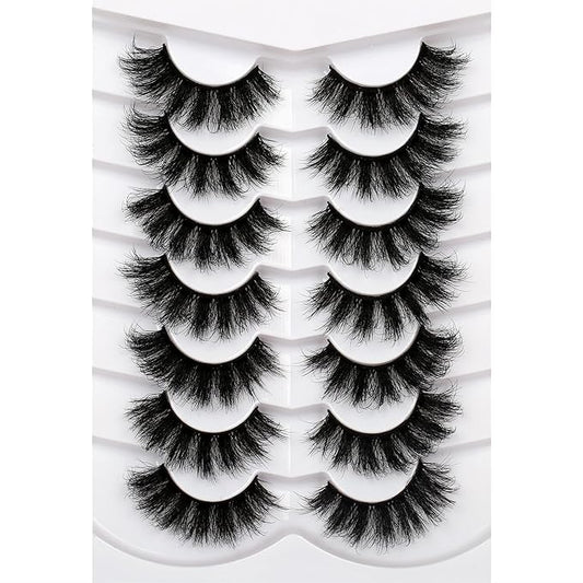 Pooplunch False Eyelashes Cat Eye Lash Volume Wispy Dramatic Fake Eyelash 8D Faux Mink Strip Lashes 7 Pairs Pack