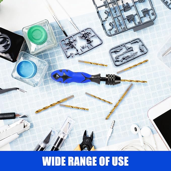 Pin Vise Adjustable 0.8~6.5mm with 13 Pcs Drill Bits HSS Twist Drill Bits Set(0.8mm-6.5mm) for Wood, Jewelry, Plastic, Beads Etc
