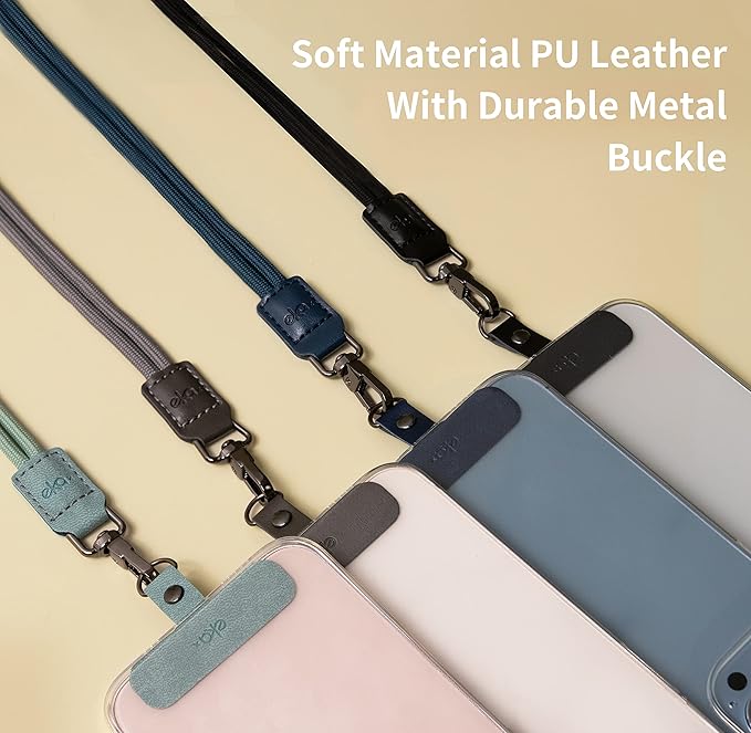 Phone Lanyard, 1x Customizable Crossbody Neck Phone Strap, 1x Removable PU Leather Tab, Hands-Free Holder for Cell Phones, Earphones, Badges & Keys, Travel Essentials Accessories (Ash Gray)