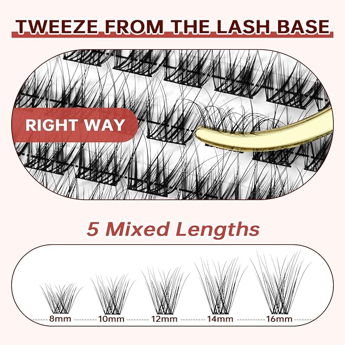 JOLIETIFY Lash Extension Kit, Natural Look, Wispy Faux Mink 8-16mm DIY Cluster Lashes, Soft & Fluffy, Reusable Individual Lashes with Waterproof Bond & Seal, Tweezers & Remover, Easy to Apply