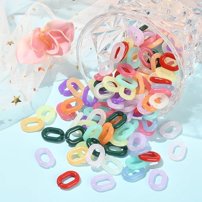 LiQunSweet 360 Pcs 12 Colors Acrylic Plastic Linking Chain Rings Quick Link Connectors for DIY Purse Eyeglass Jean Pocket Chain Phone Strap - 19x14mm