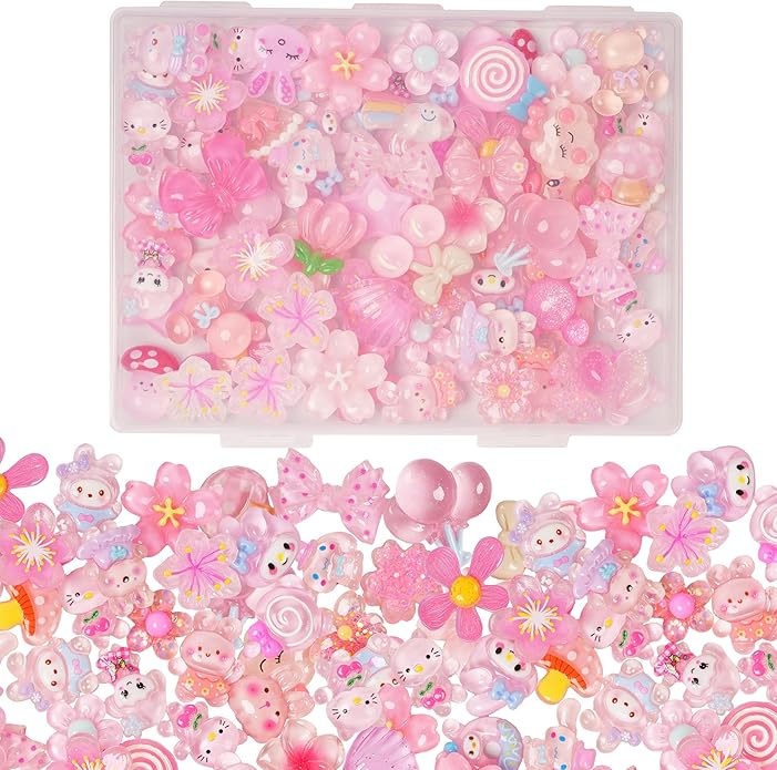 70 Pcs Resin Charms Slime pink Charms Cute Embellishments Bulk Mixed Ornament Decorations Accessories