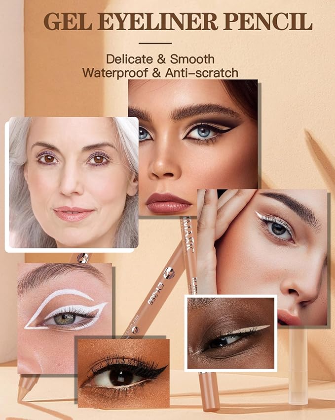 Nude Beige Black White Water Line Gel Eyeliner Pencil-3Pcs Waterproof Longlasting Cream Eye Liner Waterline Brightener Pen, Smooth Easy-to-Sharpen Pencil,Thanksgiving Eye Makeup Gift Set for Girl