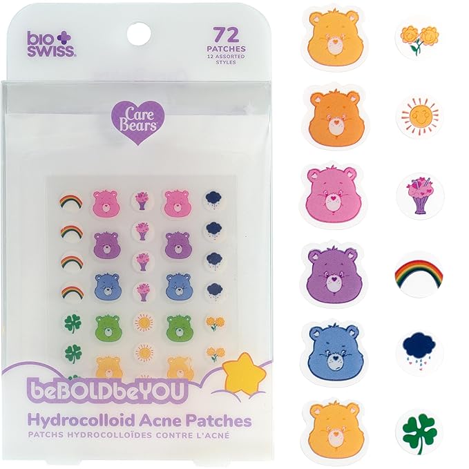 BioSwiss Care Bears Print Pimple Patches, Hydrocolloid Acne Patch for Zits and Blemishes, Face and Skin Stickers, 72 Count