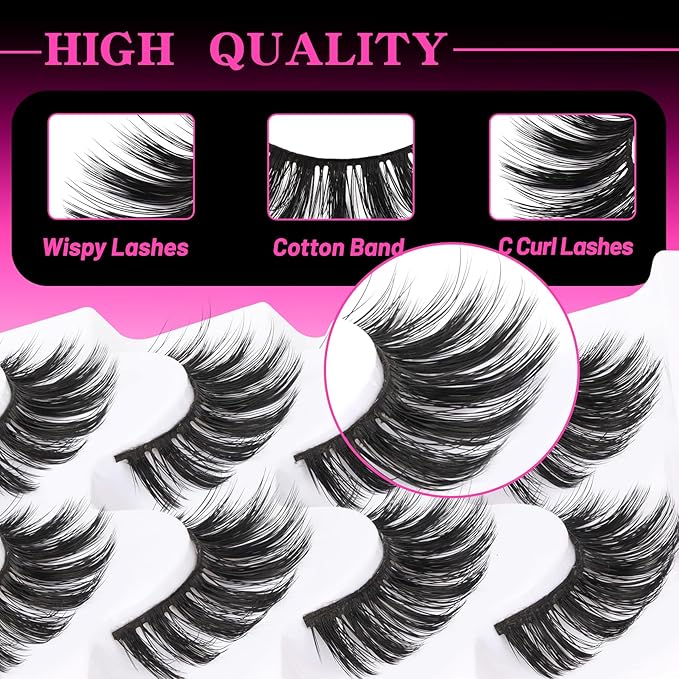Veleasha Lashes 5D Faux Mink Lashes 100% Handmade Wispy Lashes Charming Luxurious Fake Eyelashes Lightweight Fluffy False Eyelashes 5 Pairs Pack (5D04)