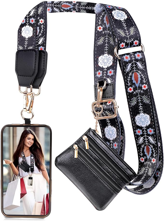 XANGNIER Clip and Go Strap for Phone with Wallet Crossbody, Phone Strap with Zippered Wallet, Adjustable Anti Theft Cellphone Lanyard for Women, Cellphone Chain Accessories,Multicolor 3