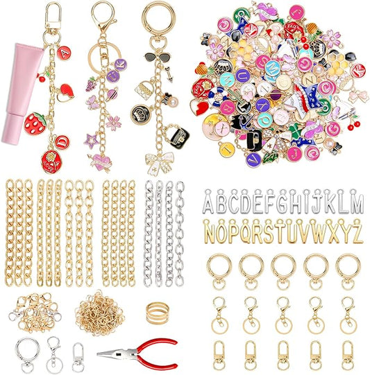 360 Pcs Charms Lip Gloss Keychain Making Kit,Including Key Clips, Lobster Claw Keychains, Extension Chains, Jewelry Pliers, and Bag Charm kit, Suitable for Jewelry Making Christmas gift for women