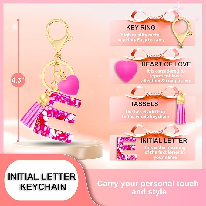 Initial Keychains for Women with Cute Heart Resin - Alphabet Letter Keychain for Bag, Backpacks, Purse or Car key