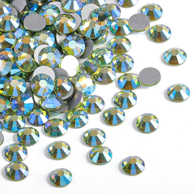 Beadsland 2880pcs Flat Back Crystal Rhinestones Round Gems for Nail Art and Craft Glue Fix,Peridot AB,SS4,1.5-1.7mm