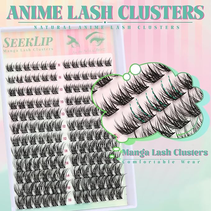 Lash Clusters Manga Eyelash Extensions Fluffy Spiky Deer Individual Lashes 144PCS 8-16MM Mixed Anime Eyelash Clusters Doe Eyed Wispy Double Spikes Natural Cluster Lashes (Meteor)