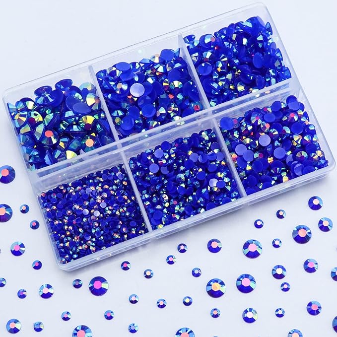 3000PCS Resin Flatback Rhinestone, 2mm 3mm 4mm 5mm 6mm Dark Blue AB Flatback Jelly Resin Rhinestones for Tumblers, Mugs, Bottles, Craft Decoration, Loose Bling Glitter Gem Stone
