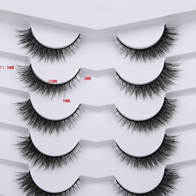Pooplunch False Eyelashes Extension Volume Cat Eye Look Natural Wispy Short Volume 8D Fake Eyelashes Faux Mink Strip Lashes 7 Pairs Pack