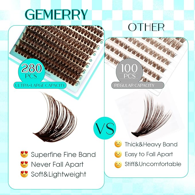 Brown Lash Clusters 280PCS Eyelash Clusters Natural Looking Individual Lash Extenison Fluffy Cluster Lashes DIY Lashes at Home by GEMERRY（100P-10-18mm-Brown)