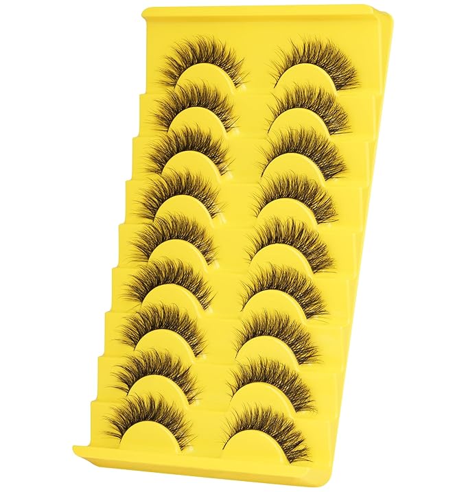 False Eyelashes Russian Strip Lashes D-Curly Wispy Natural Look zanlufly Lashes Like Eyelash Extension Volume Transparent Band Cat Eye Fake Eyelashes Pack
