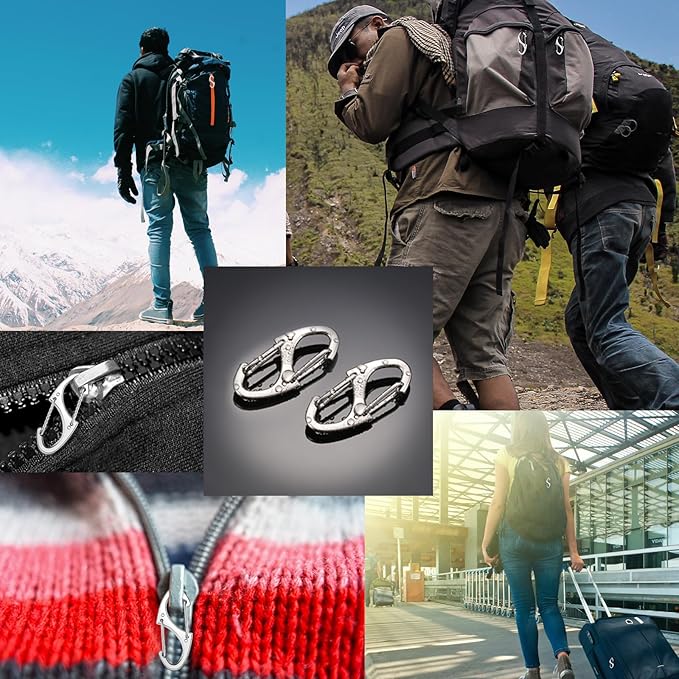 Moxweyeni 20 Pcs Zipper Clip S Carabiner Clips Small Alloy Snap Hook Anti Theft 1. 6 Inch Mini Dual Wire Gate Interlocking Keychain Clip Attachment for Women Men Camping Hiking