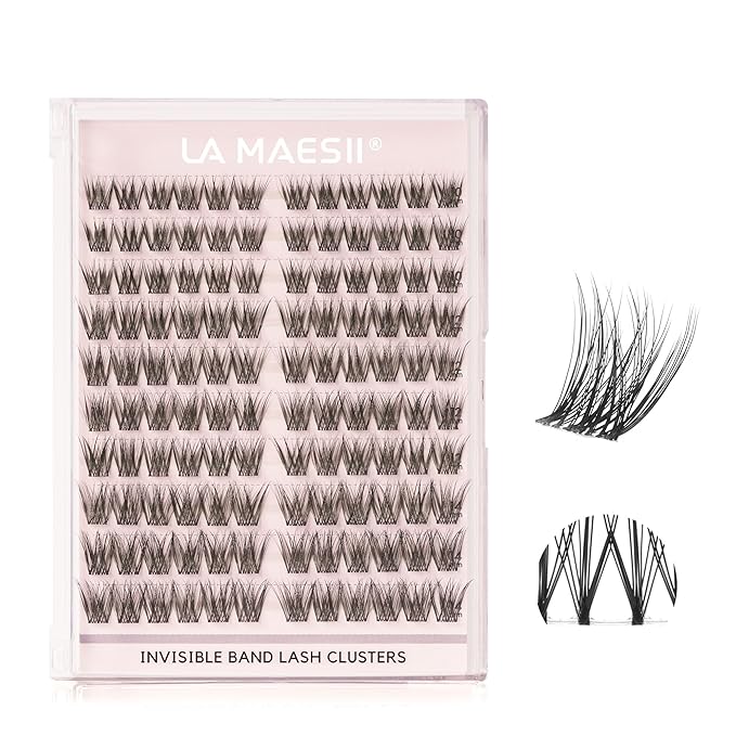 LA MAESII 120Pcs Clear Band Lash Clusters 10-14mm Natural Look Cluster Eyelashes C Curl Resuable Invisible Band Individual Cluster Lashes(133)