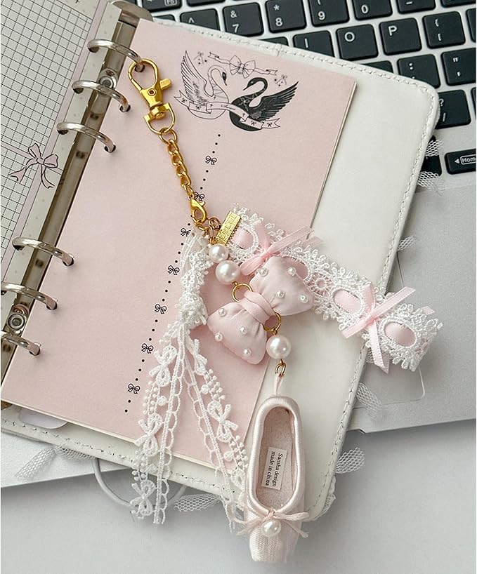 Cute And Fashionable Ballet Shoe Keychain, Suitable For Shoulder Bags, Wallets, Lace Shoulder Bag Charms (Black)
