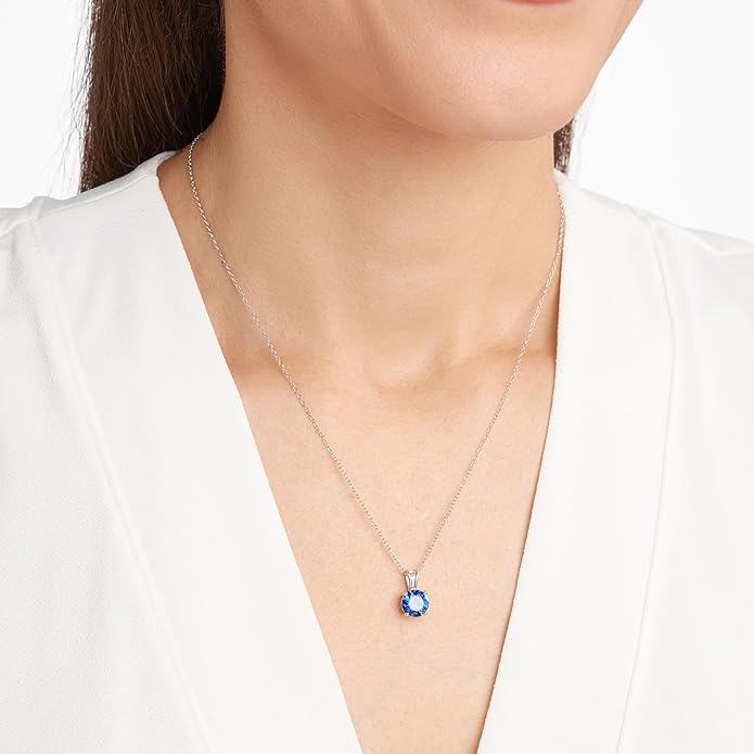 Amazon Essentials Sterling Silver Round Cut Birthstone Pendant Necklace 18"