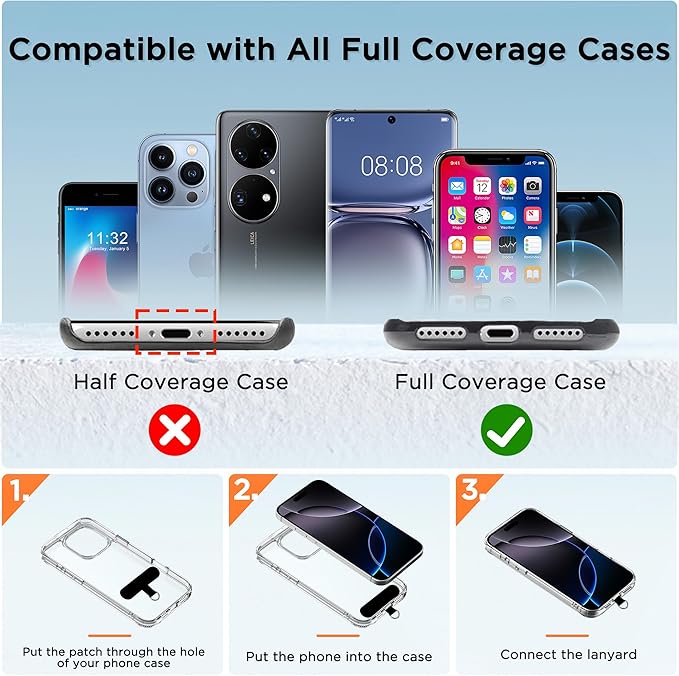 3-in-1 Cell Phone Lanyard 1 Pack + Wrist Strap 1 Pack - Convertible Crossbody Strap with Locking Knob Friendly, Adjustable Neck Lanyard for Gym/Work/Travel Essentials(Black)