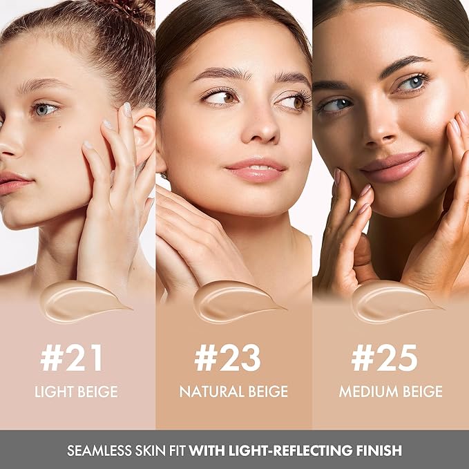 Blending Cushion 4-in-1 Korean Cushion Foundation with Italian Caviar, Collagen & Hyaluronic Acid - 12HR Long Lasting, Hydrating & Age-Defying Makeup Concealer 0.44 oz (#21 Light Beige)