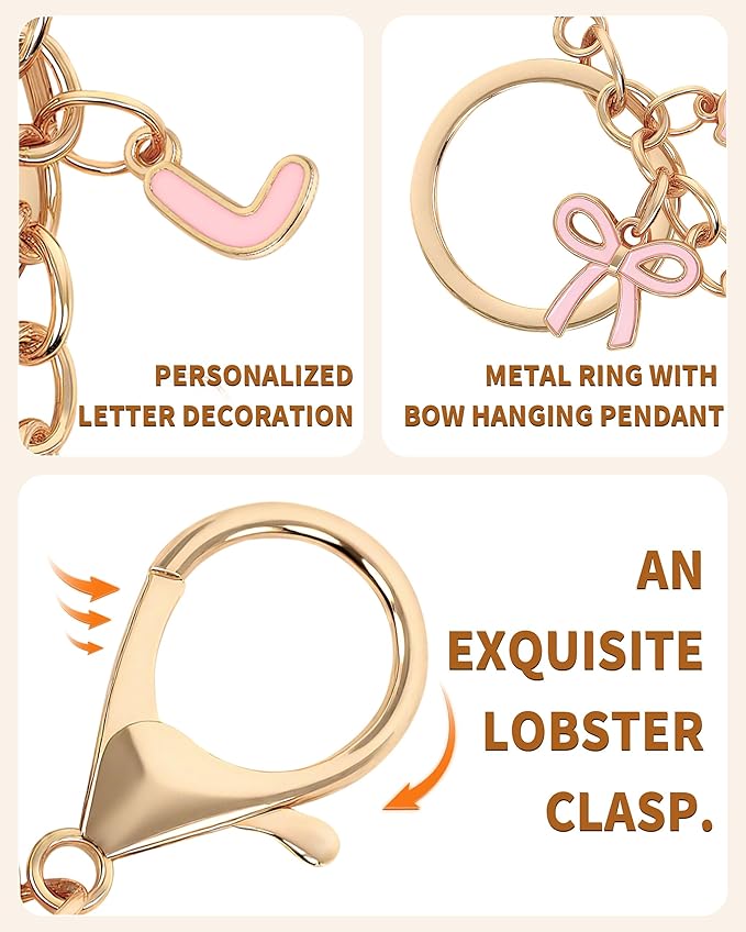 Bow Purse Charms Keychain - Pink Bow Alphabet Letter Key Chain, Bag Charms Wallet