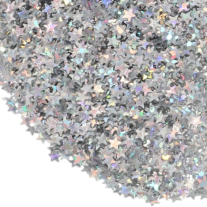 uxcell 1.94oz(55g) Star Glitter Confetti, 3mm Art Craft Glitter Holographic Sequins Table Confetti Laser Sequins for Crafts DIY Nail and Party Wedding Festival Decoration, Laser Silver