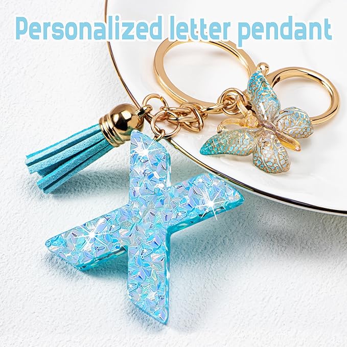 Initial letter Keychains for Women Girls Tassel Butterfly Cute Keychain for Wallet Backpack charm