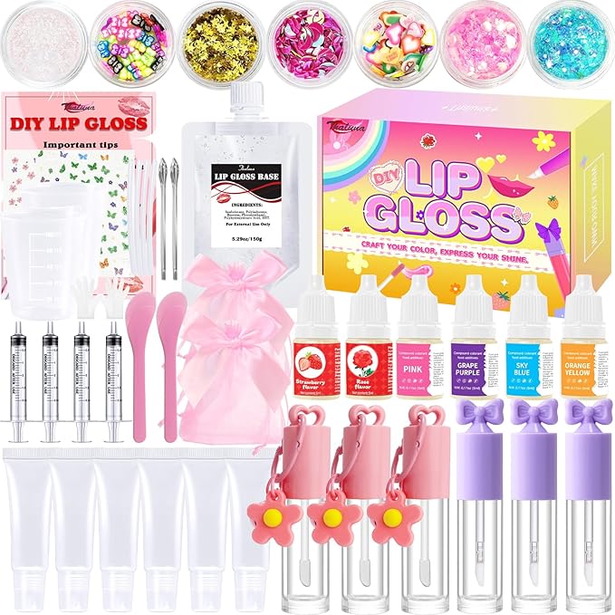 Thaluna Lip Gloss Making Kit, Lip Gloss Set for Teens Kids Lip Kit Fun DIY Lipgloss Making Kit, Make Your Own Lip Gloss Kit, Moisturizing Glitter Keychain Kids Gifts Tweens Girls Trendy Stuff 10-12